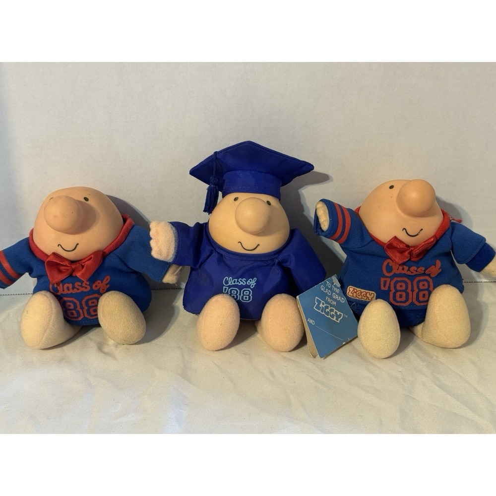 Vintage Ziggy Class of 1988 Graduation Plush Lot of 3 American Greetings Tags